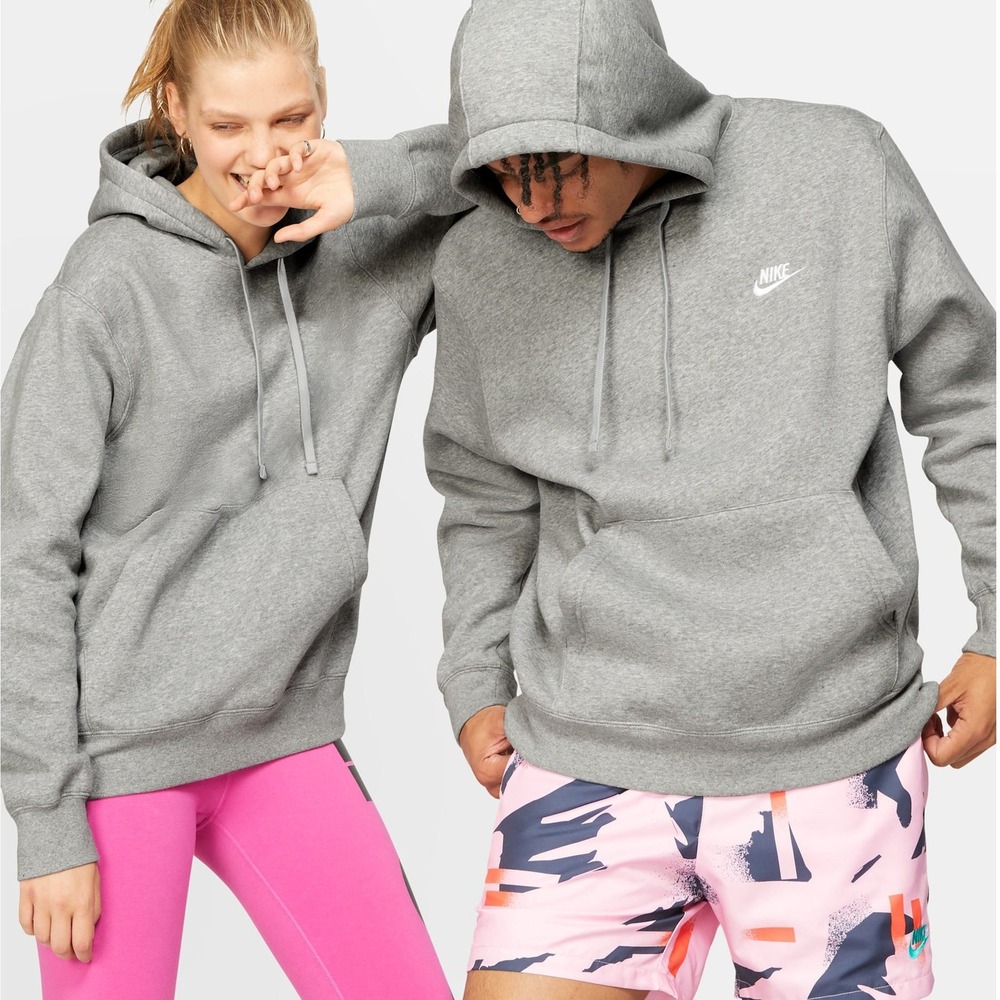 Nike Sportswear Club Fleece Pullover Hoodie Grey Heather 611457-063 Womens Small